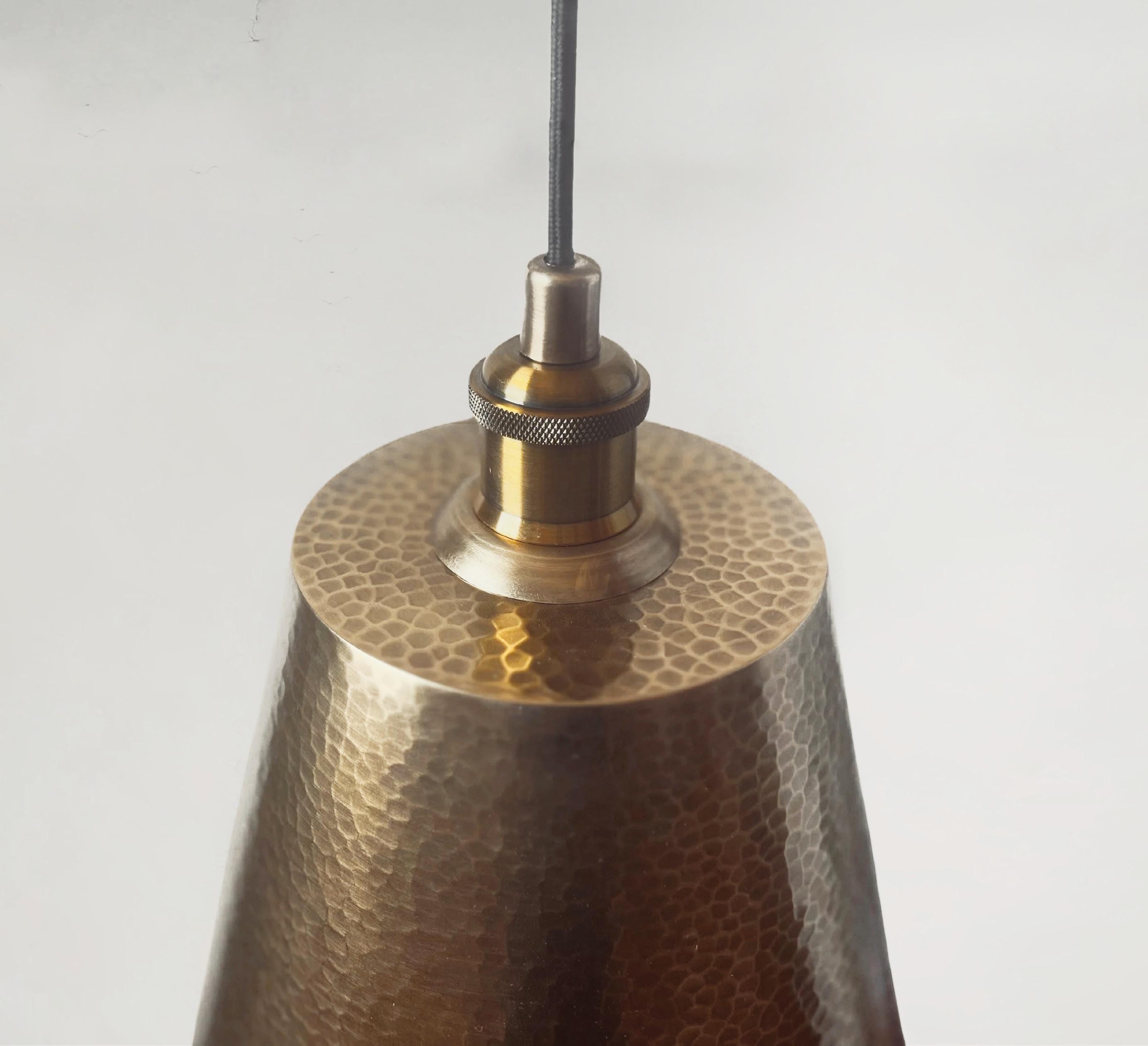 Handmade Hammered Brass Cone Pendant Light - 16 Inch