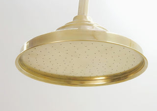 Unlacquered Brass Rainfall Shower System, Exposed Pipe