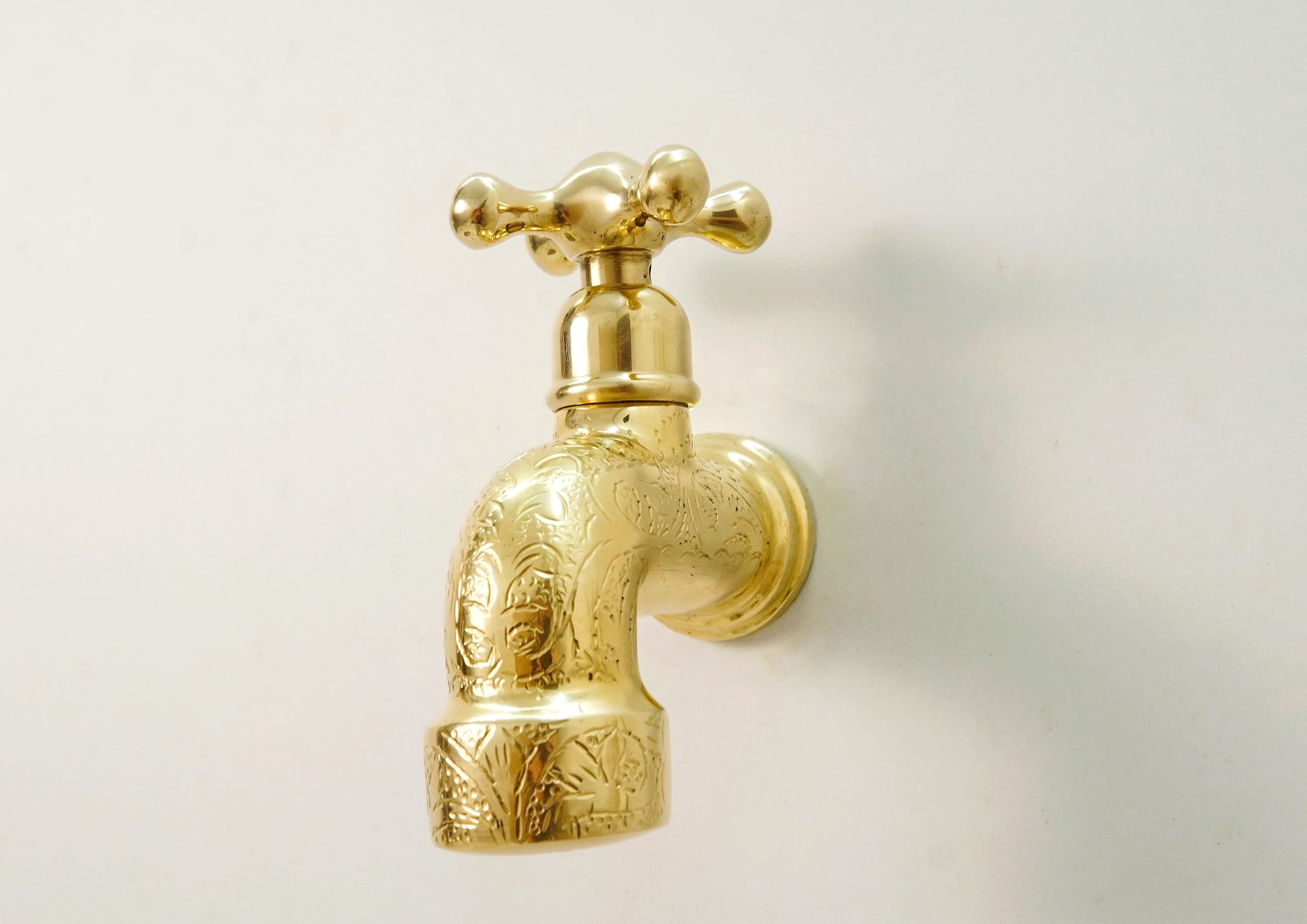 Engraved Unlacquered Brass Faucet: Moroccan Single-Hole Tap