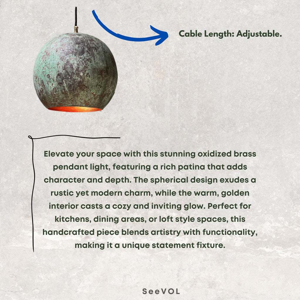 Handmade Verdigris Copper Pendant Light: Farmhouse Kitchen Lighting