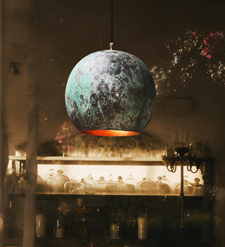 Handmade Verdigris Copper Pendant Light: Farmhouse Kitchen Lighting