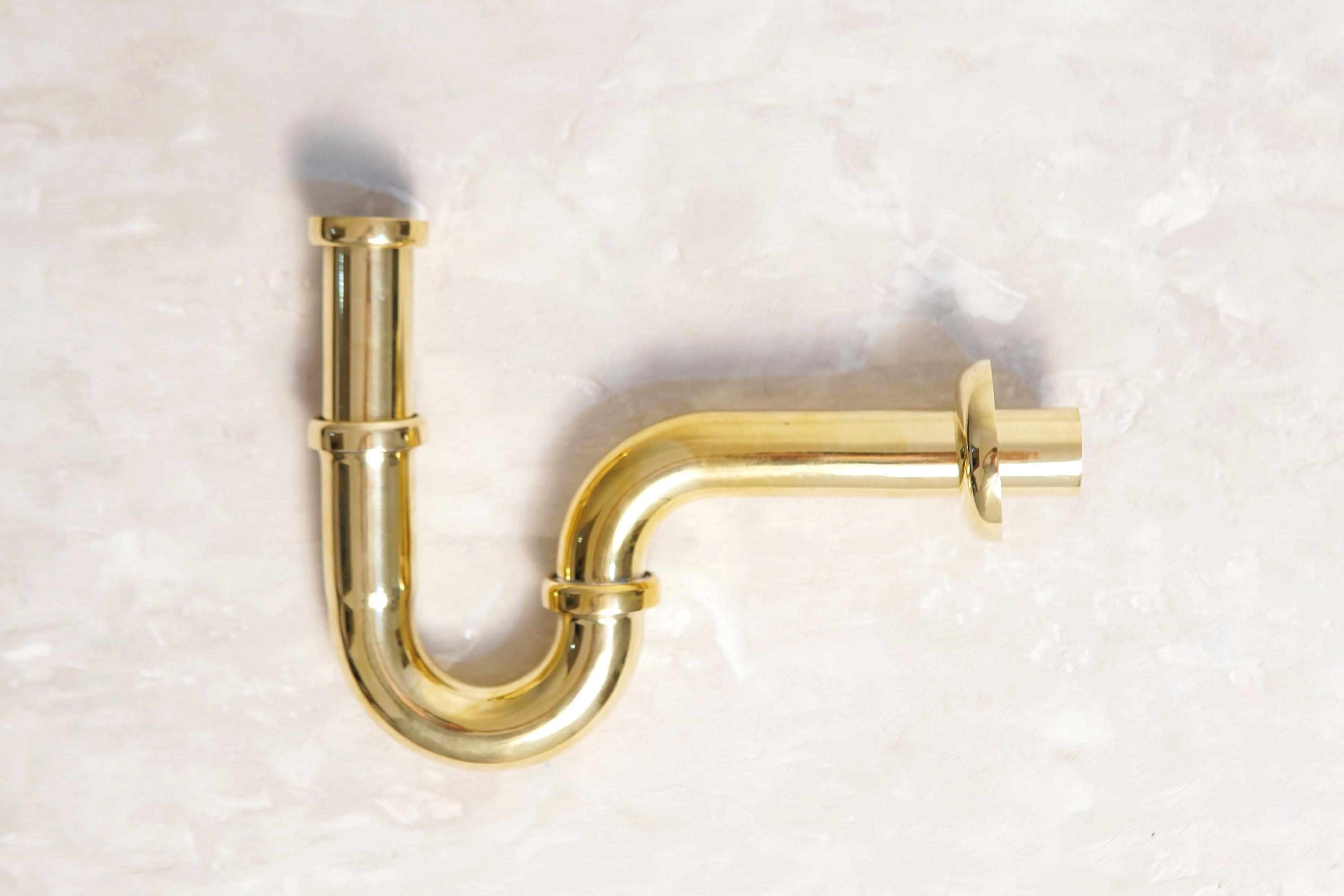 Unlacquered Brass P Trap Drain : Antique Style Sink plumbing
