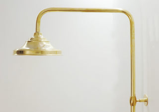 Unlacquered Brass Rainfall Shower System, Solid Brass, Exposed Pipe