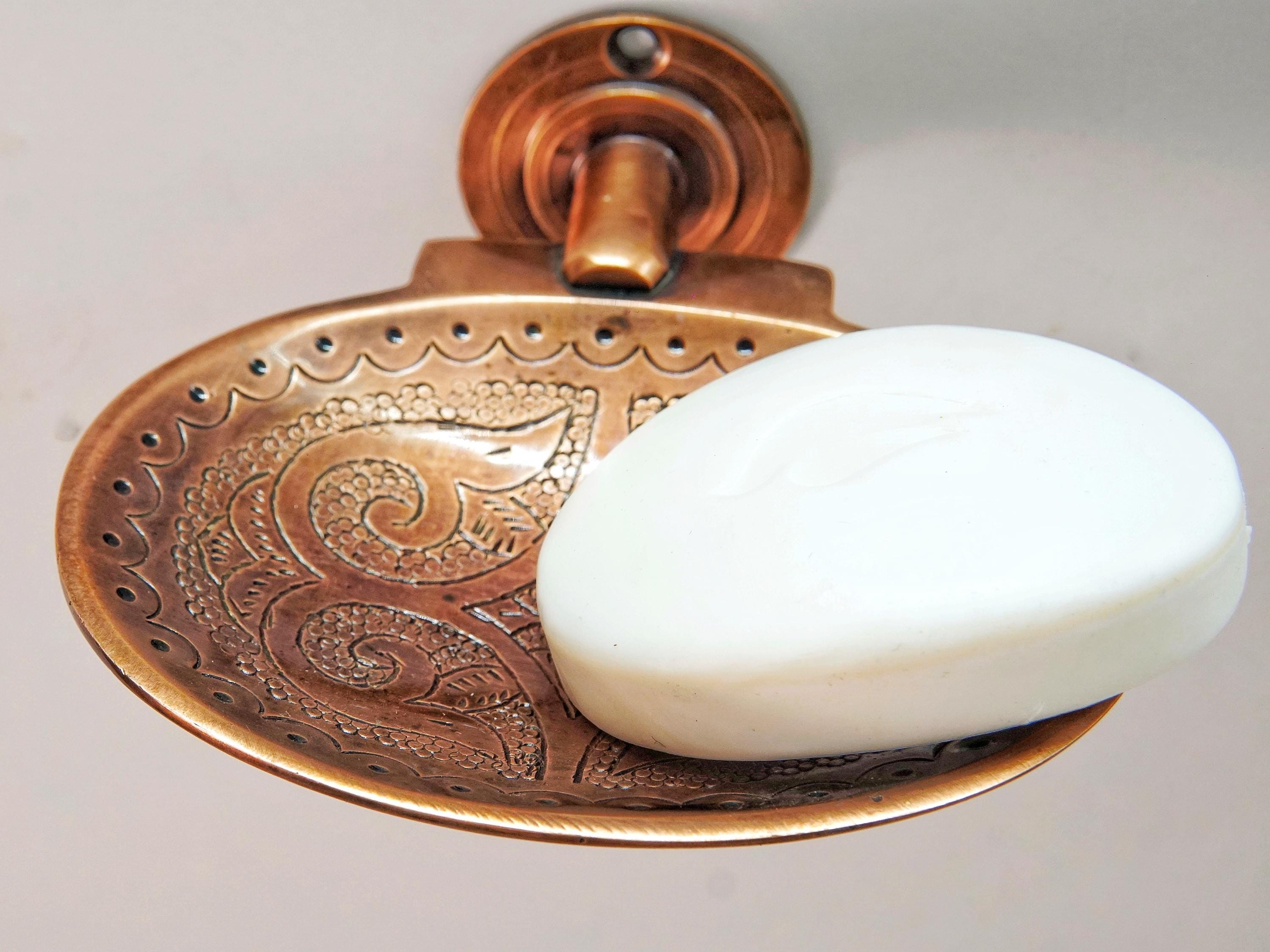Handmade Copper Soap Dish: Engraved Moroccan Bathroom Decor