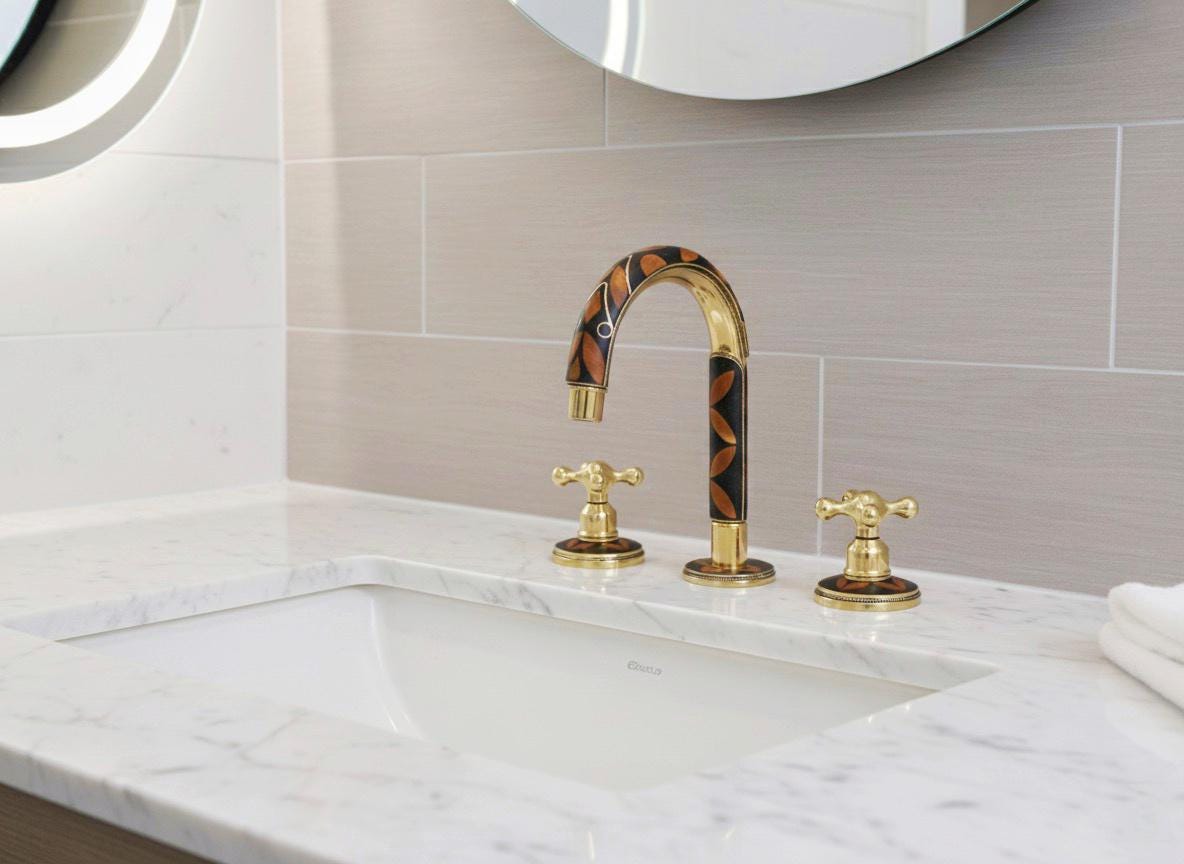 Unlacquered Brass Resin Bathroom Faucet: Resin Vanity, 3-Hole Deck Mount