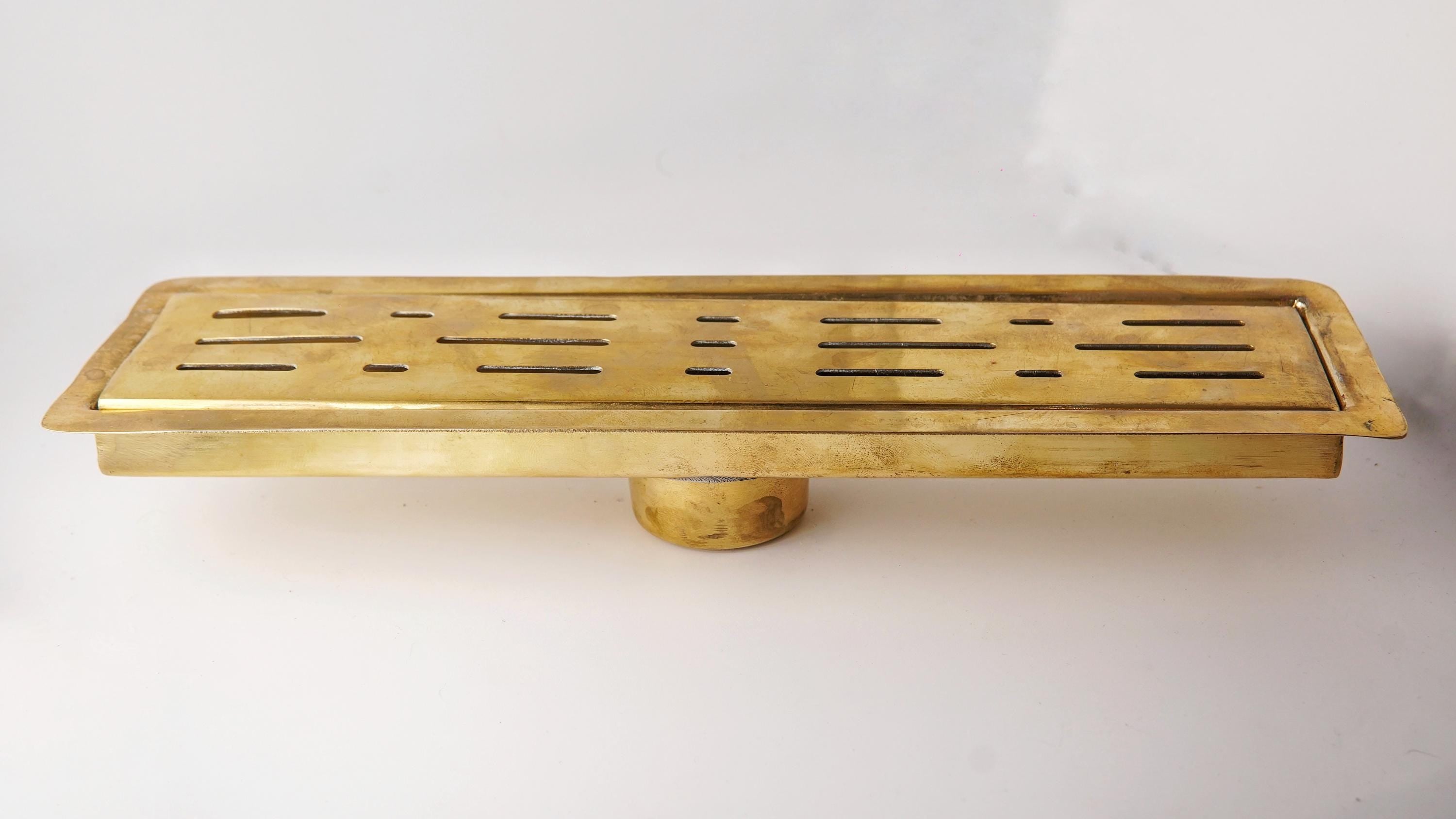 Unlacquered Brass Linear Shower Drain: Modern Bathroom Floor Drain