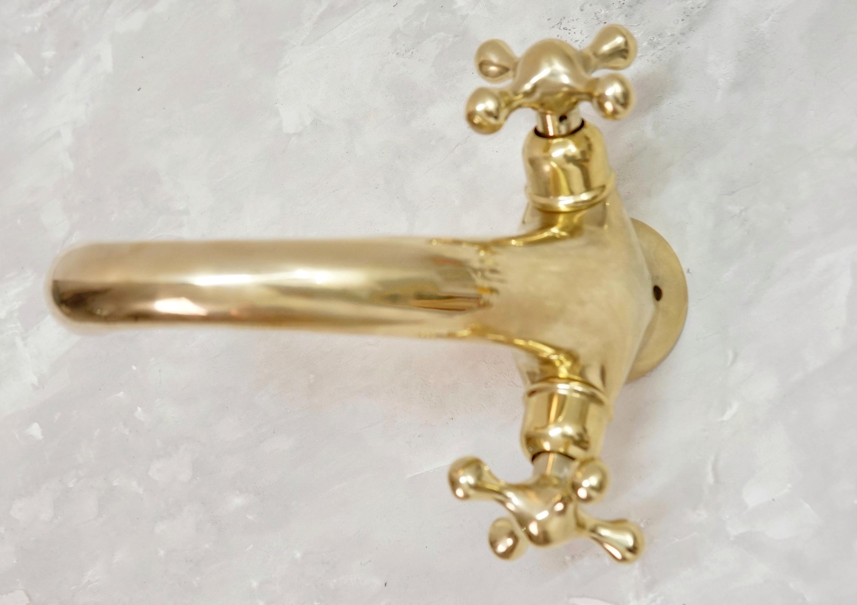 Unlacquered Brass Bathroom Faucet, Single Hole, Deck Mount, double handle faucet