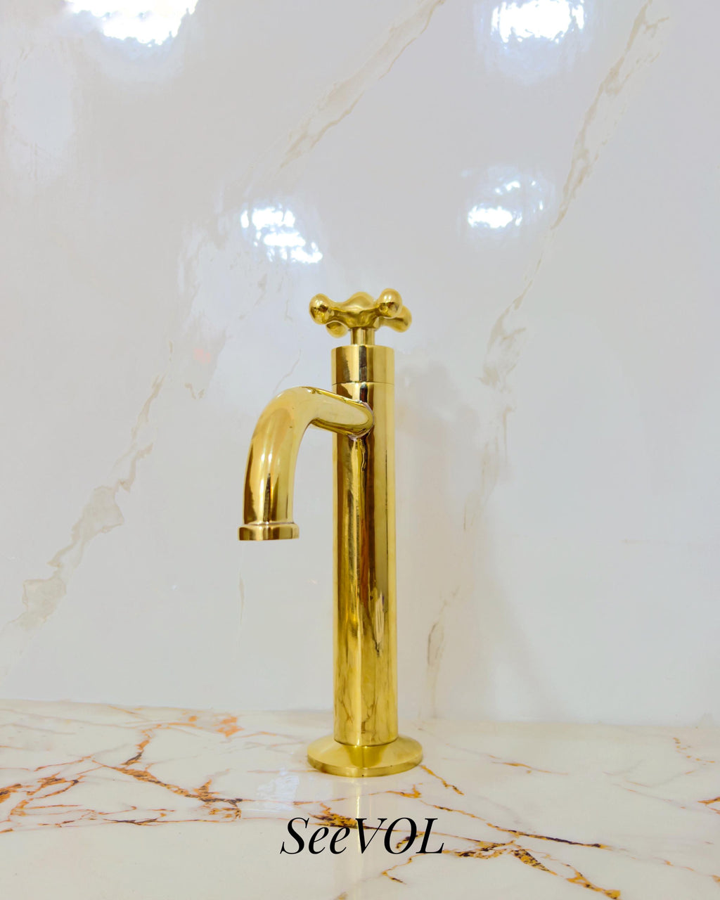 Handmade Unlacquered Brass Faucet, Solid Brass Vessel Sink Tap