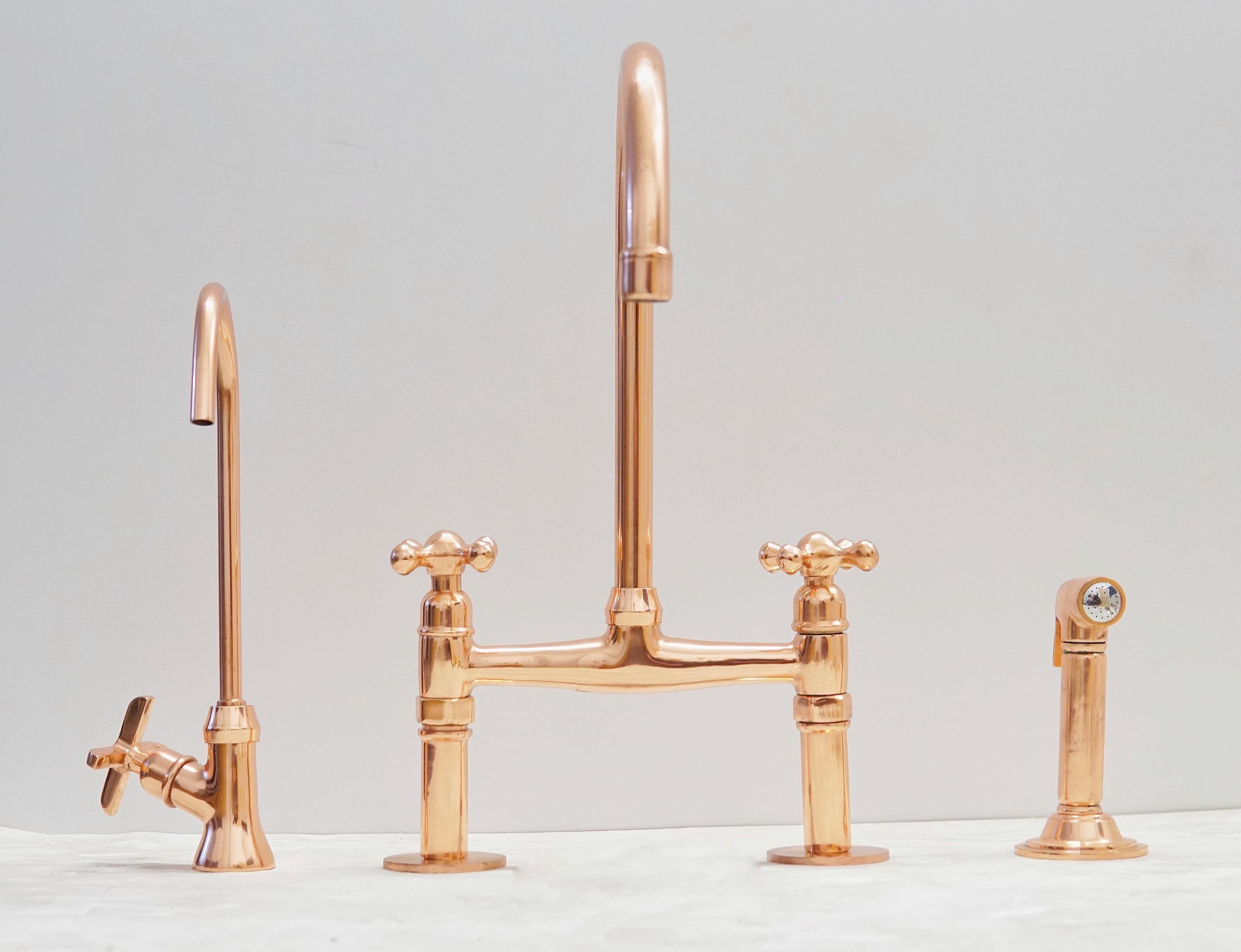 Copper Bridge Kitchen Sink Faucet with Side Sprayer and Drinking Water Tap