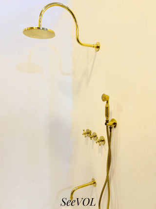 Unlacquered Brass Shower System, Handheld Set and SetHead, Rain shower, Hand made