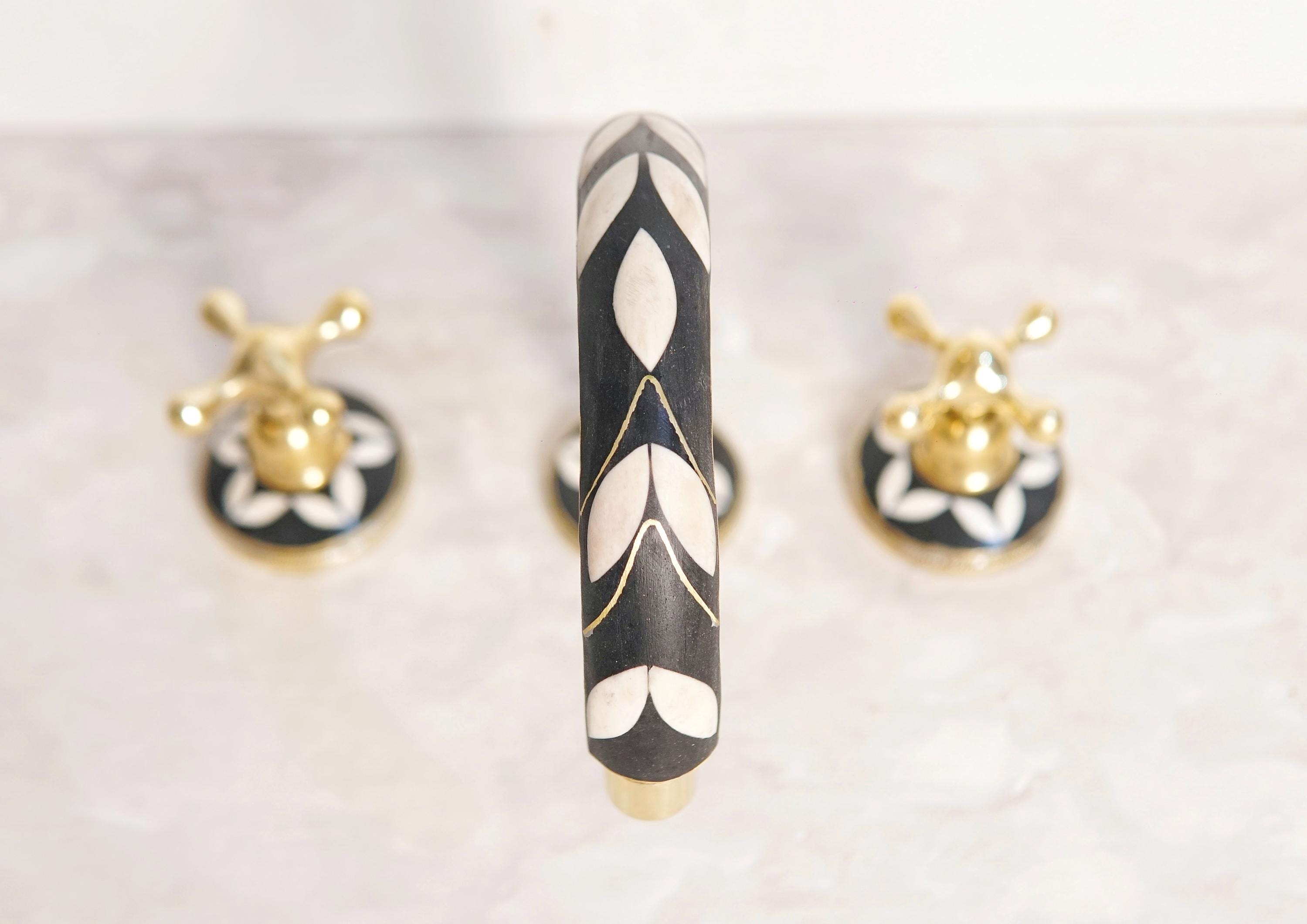 Unlacquered Brass Resin Bathroom Faucet: Resin Vanity, 3-Hole Deck Mount