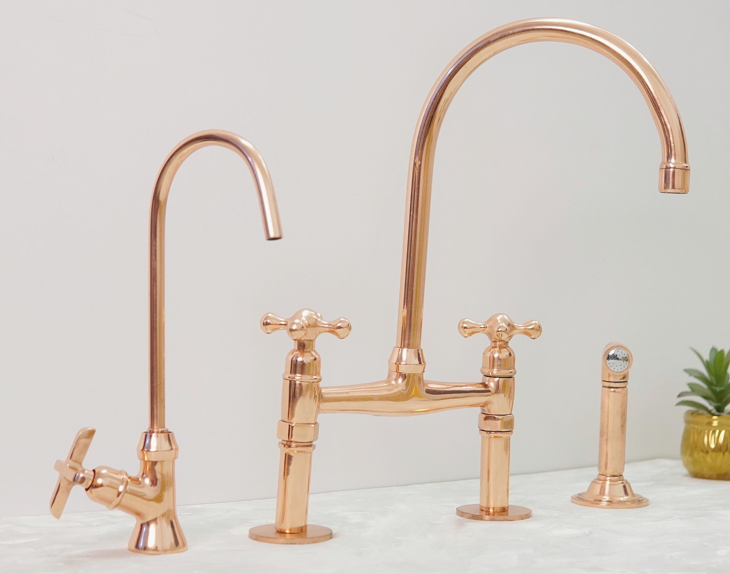 Copper Bridge Kitchen Sink Faucet with Side Sprayer and Drinking Water Tap