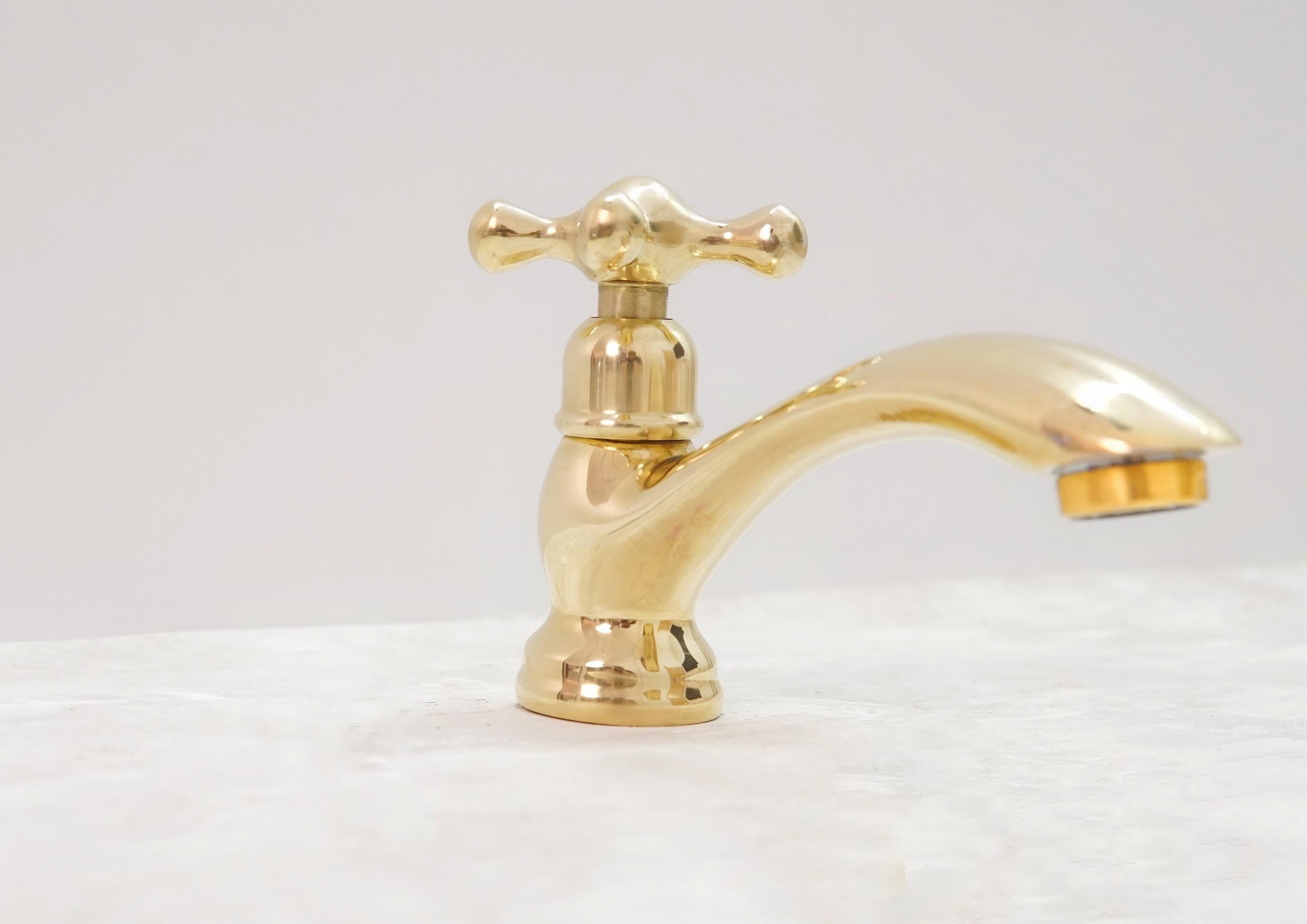Handcrafted Unlacquered Brass Faucet: Vintage Moroccan Bathroom Fixture