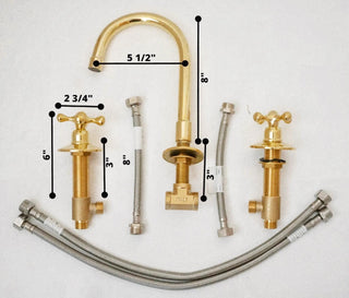 Unlacquered Solid Brass Bathroom Faucet, 3-Hole Deck Mount, Vintage Style