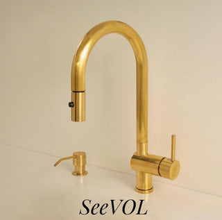 Unlacquered Brass Single Handle Pull Down Kitchen Faucet,