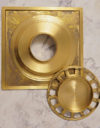 Engraved Brass Square Shower Drain, Floral Motif
