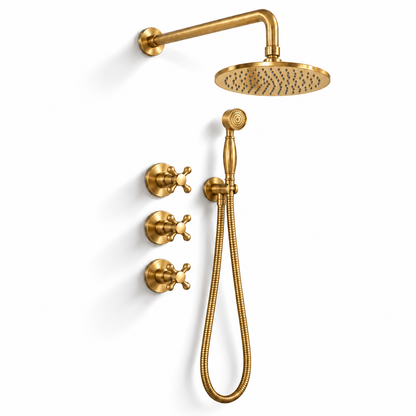 Eden Unlacquered Brass Rain Shower System with Handheld & Valve