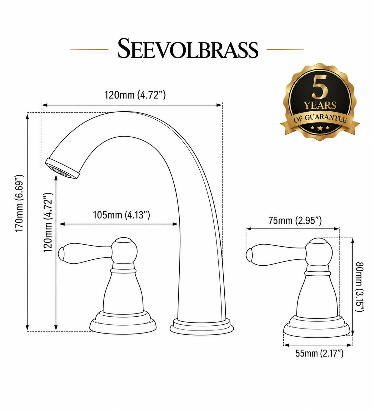 Bathroom faucet dimension diagram showing 170 mm overall height, 120 mm spout clearance and 80 mm handle height
