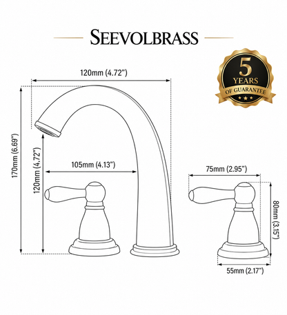 Bathroom faucet dimension diagram showing 170 mm overall height, 120 mm spout clearance and 80 mm handle height