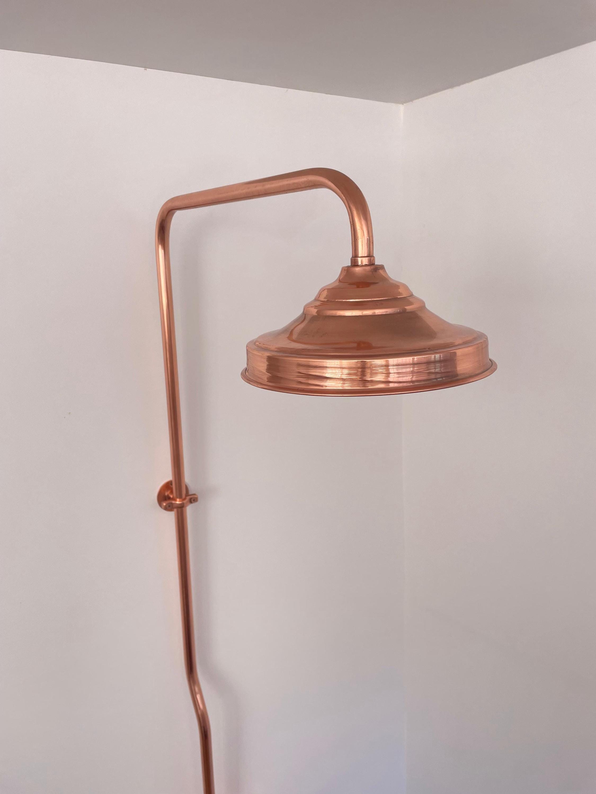 Unlacquered Copper Outdoor Shower: Solid Brass Rainfall Showerhead