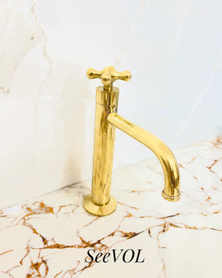 Handmade Unlacquered Brass Faucet, Solid Brass Vessel Sink Tap