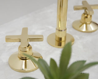 Unlacquered Solid Brass Bathroom Faucet, 3-Hole Deck Mount, Vintage Style