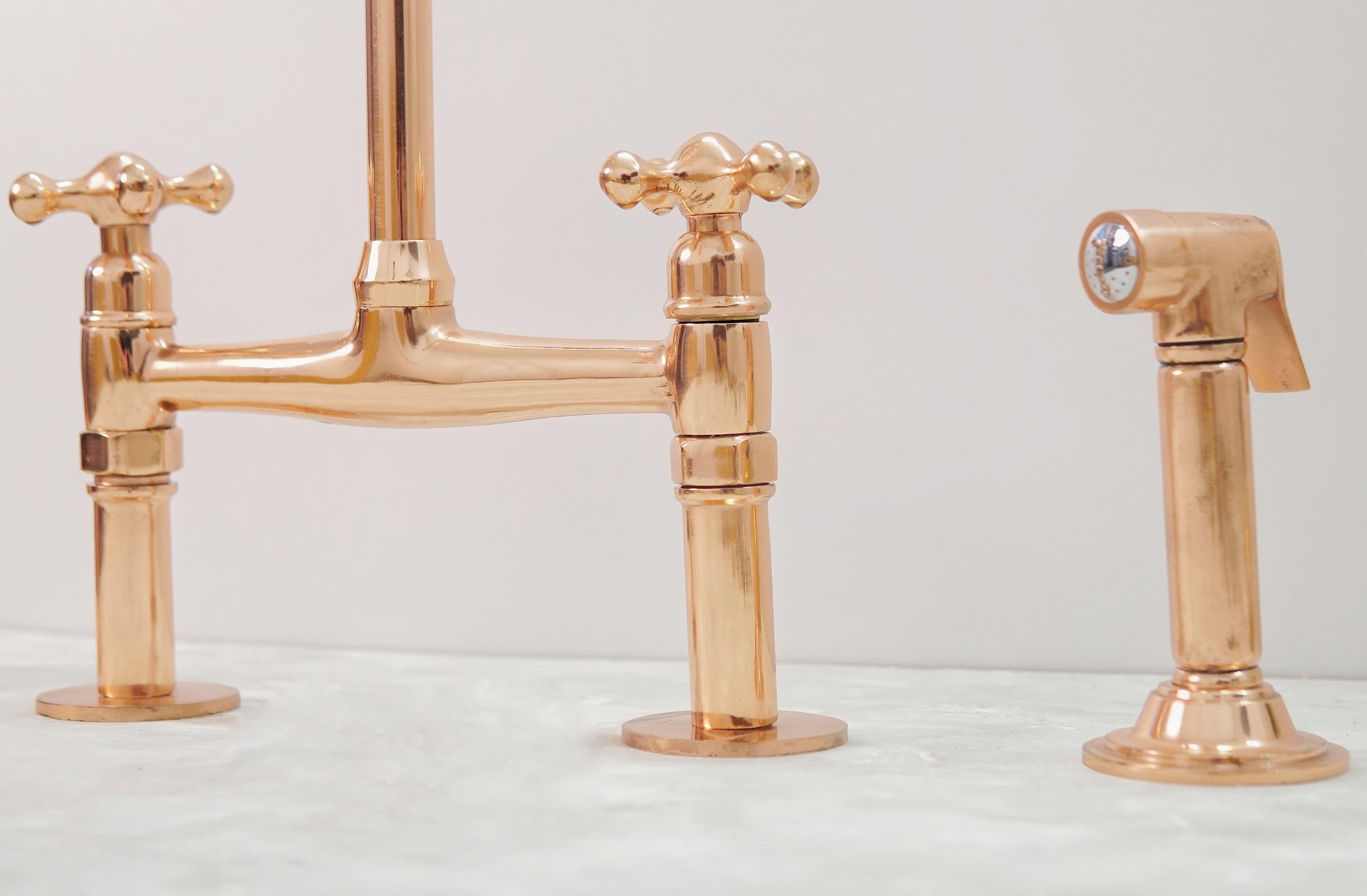 Copper Bridge Kitchen Sink Faucet with Side Sprayer and Drinking Water Tap