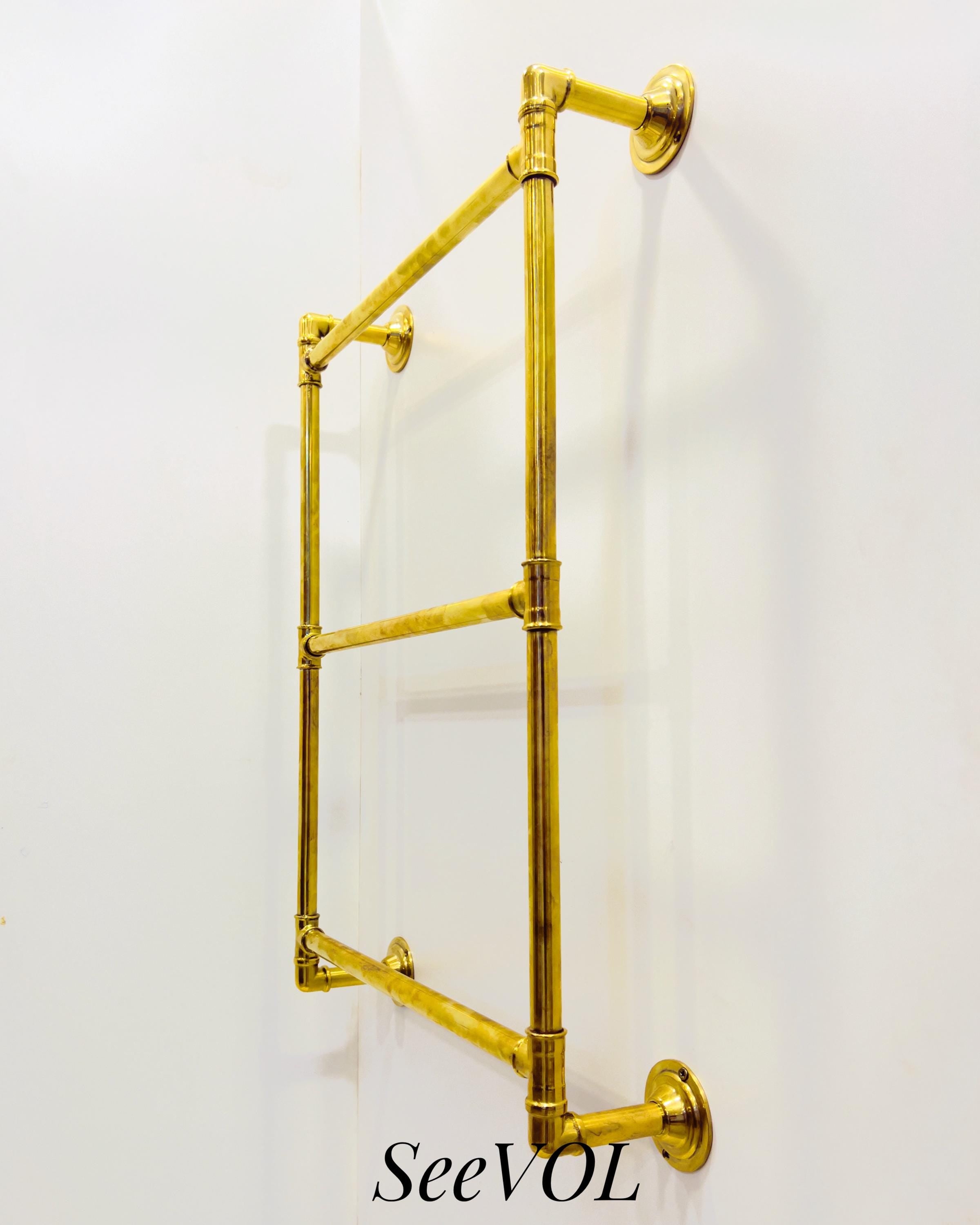 Unlacquered Brass Towel Rack, Vintage Wall Mounted Bathroom Accessory
