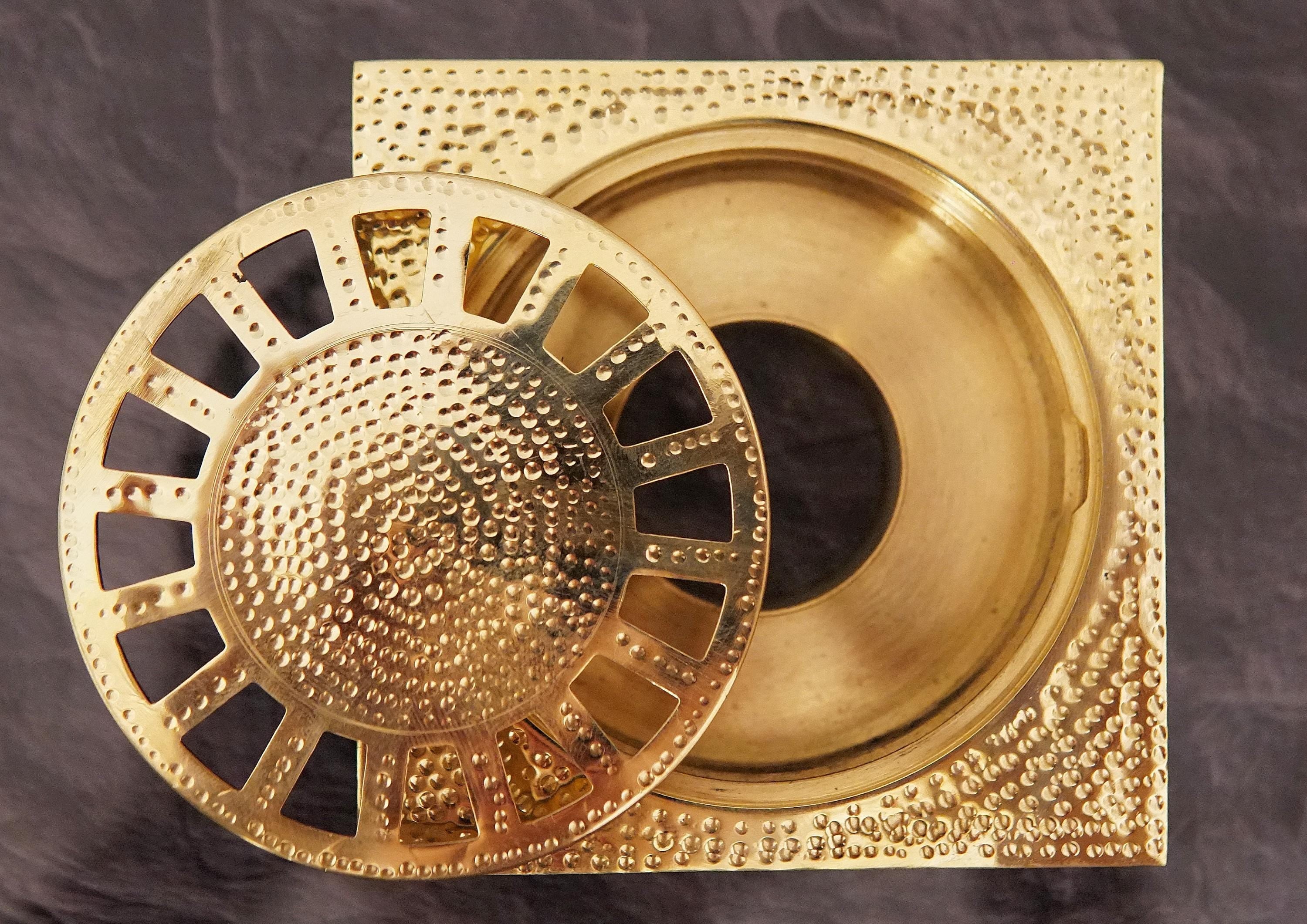 Unlacquered Brass Hammered Square Shower Floor Drain: Solid Brass