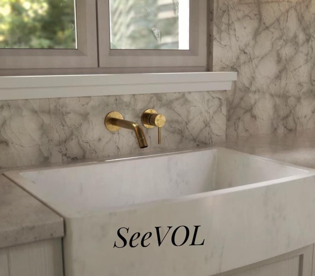 Unlacquered Brass Wall Mount Faucet, Single Handle Mixer, Vintage Solid Brass