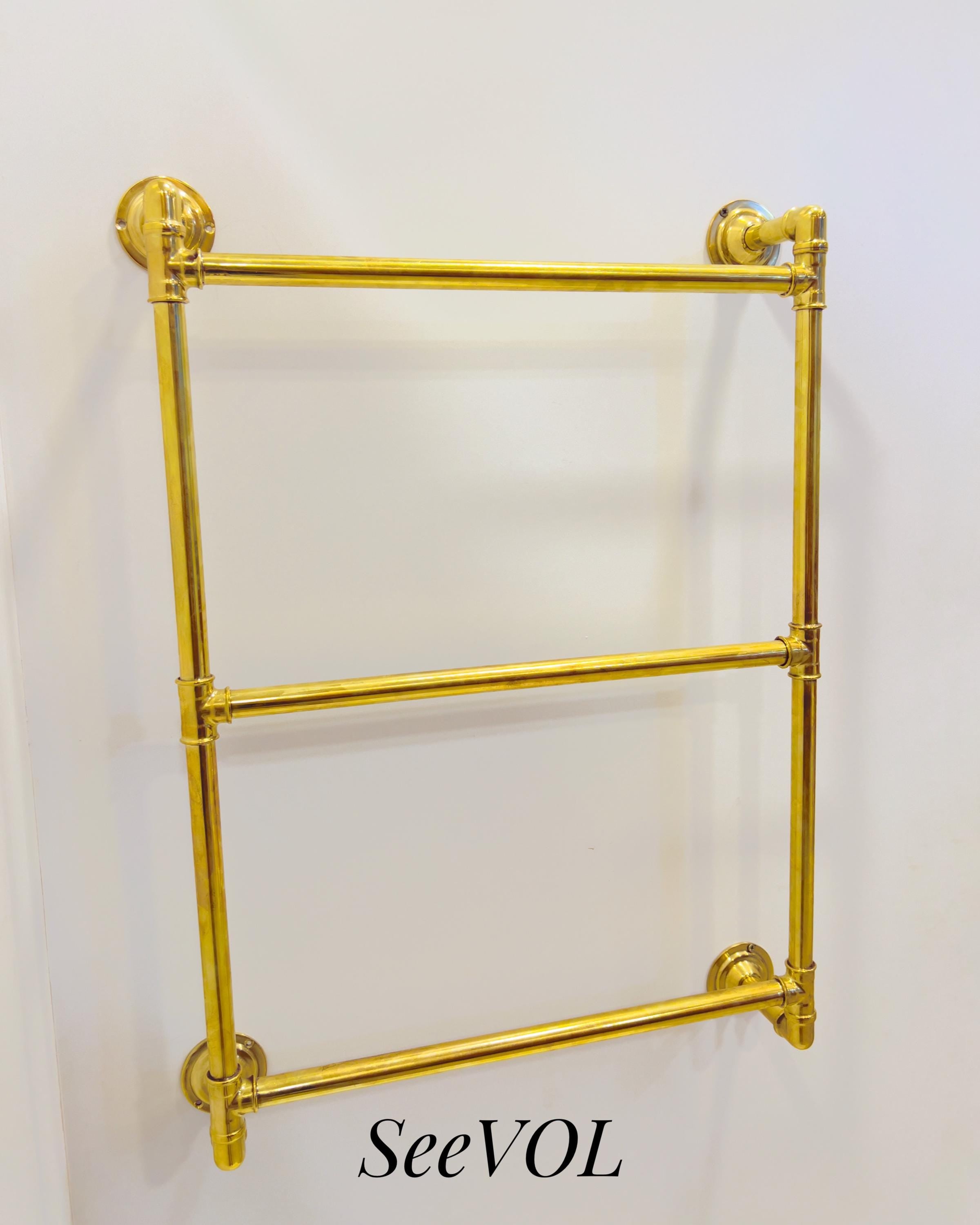 Unlacquered Brass Towel Rack, Vintage Wall Mounted Bathroom Accessory