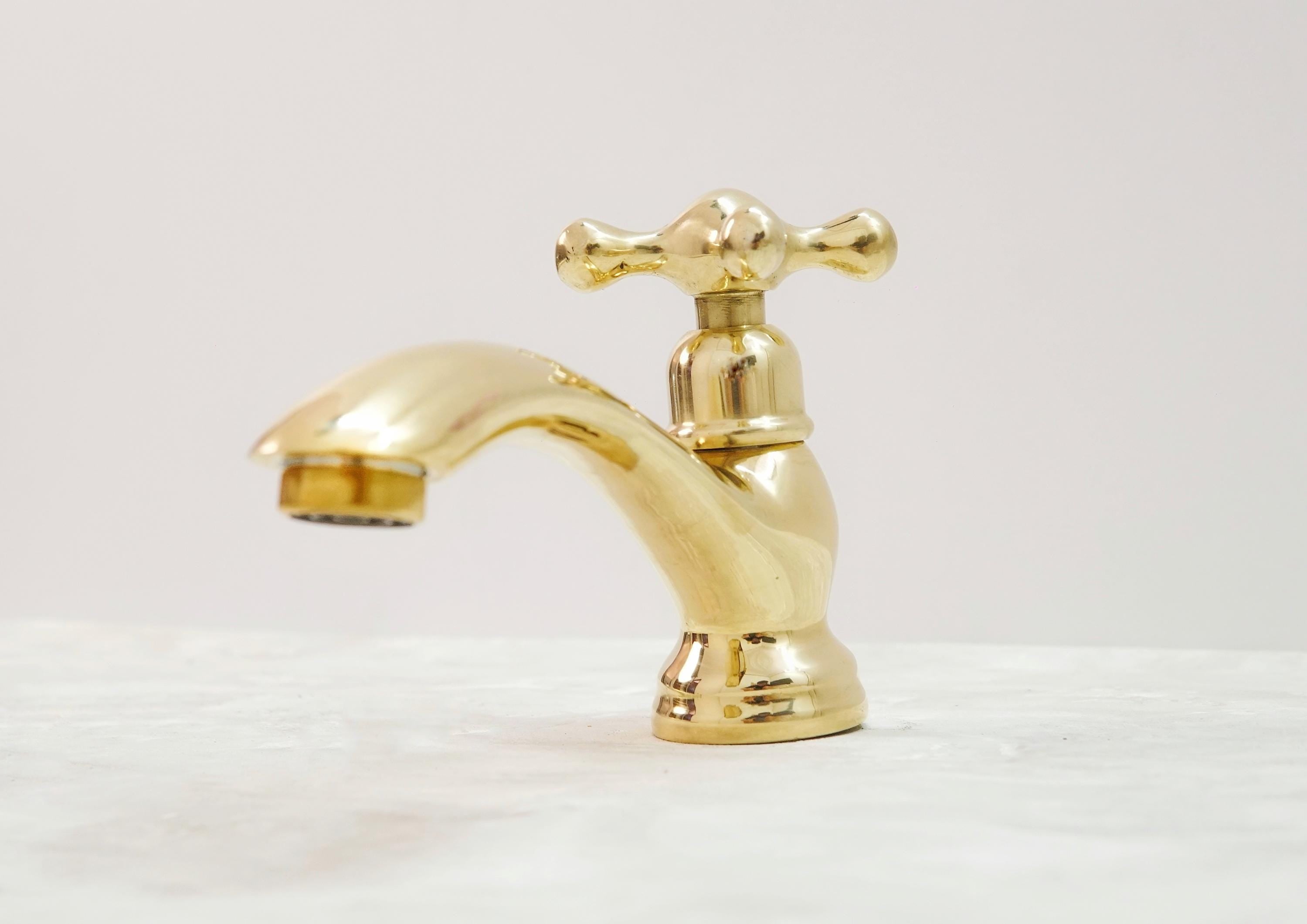 Handcrafted Unlacquered Brass Faucet: Vintage Moroccan Bathroom Fixture