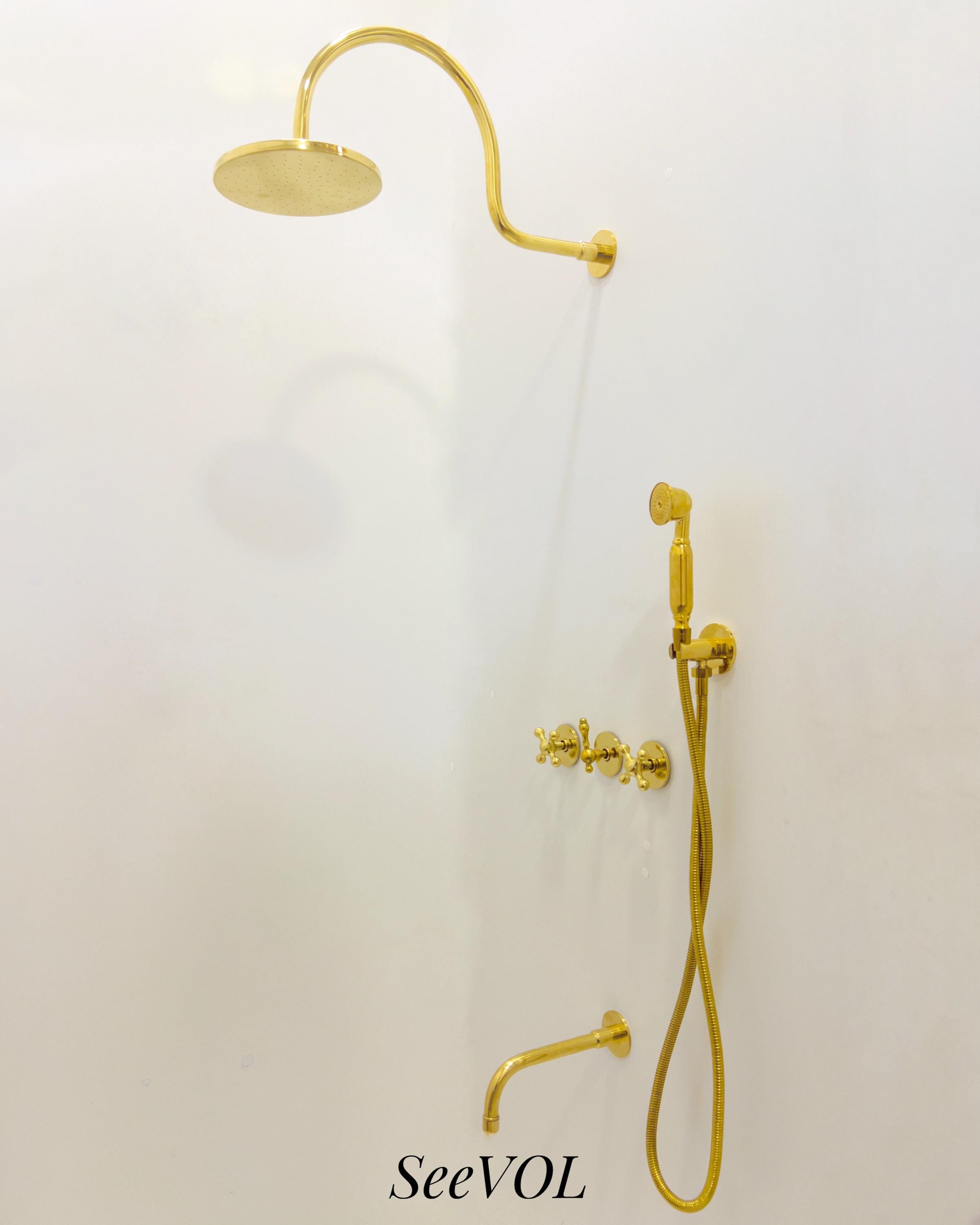 Unlacquered Brass Shower System, Handheld Set and SetHead, Rain shower, Hand made
