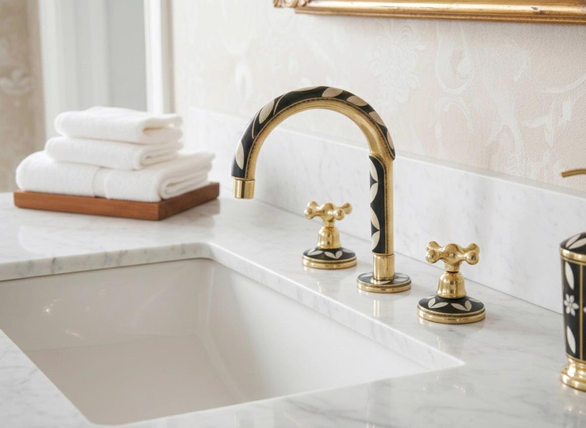 Unlacquered Brass Resin Bathroom Faucet: Resin Vanity, 3-Hole Deck Mount
