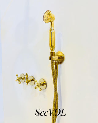 Luxury Unlacquered Brass Wall-Mounted Shower System with Overhead & Handheld Sprayer