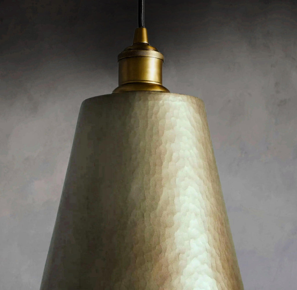 Handmade Hammered Brass Cone Pendant Light - 16 Inch