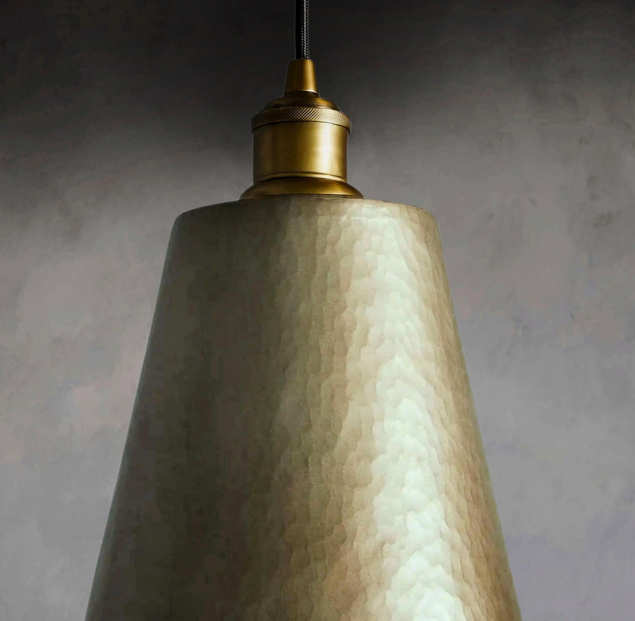 Handmade Hammered Brass Cone Pendant Light - 16 Inch