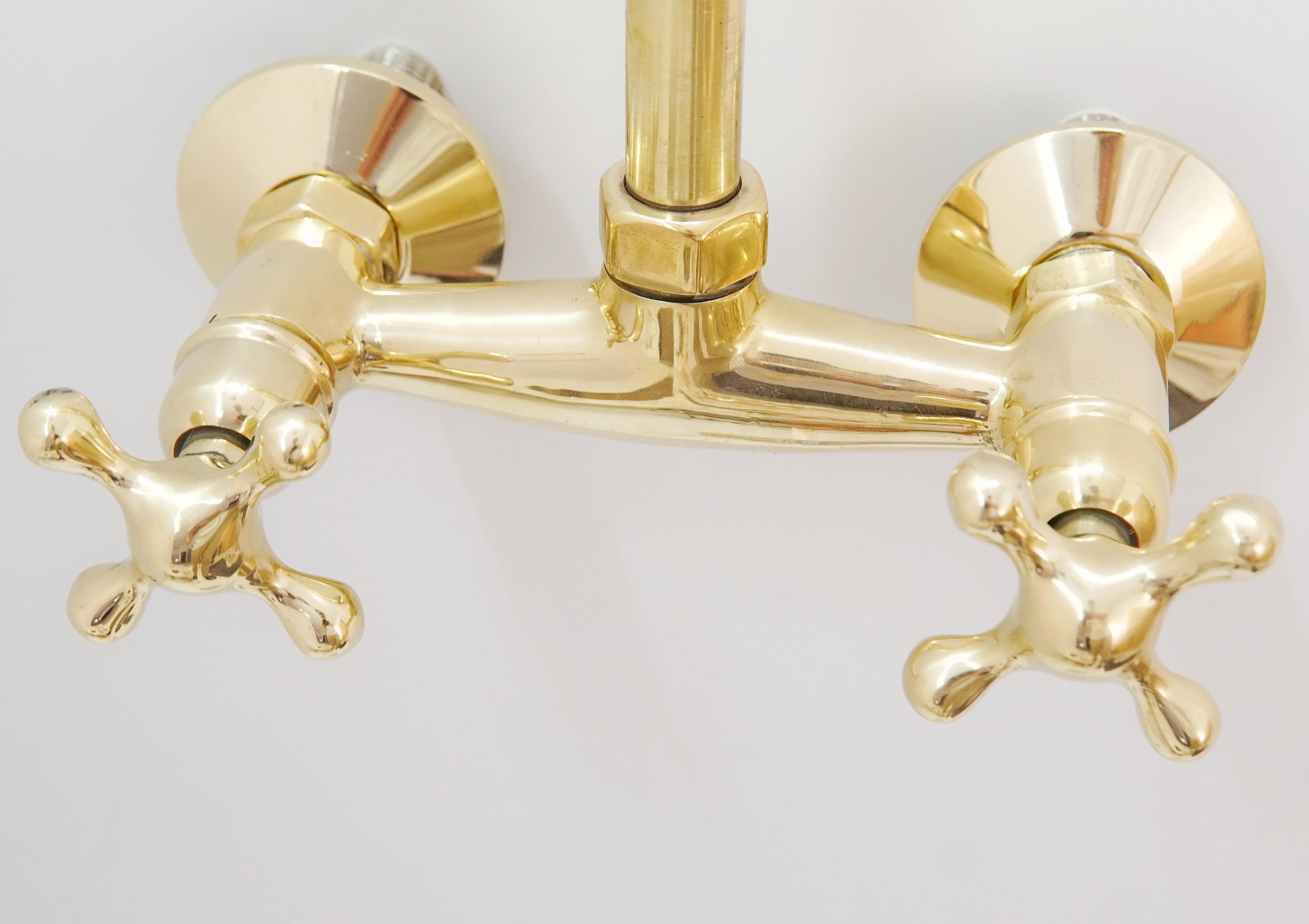 Unlacquered Brass Rainfall Shower System, Solid Brass, Exposed Pipe
