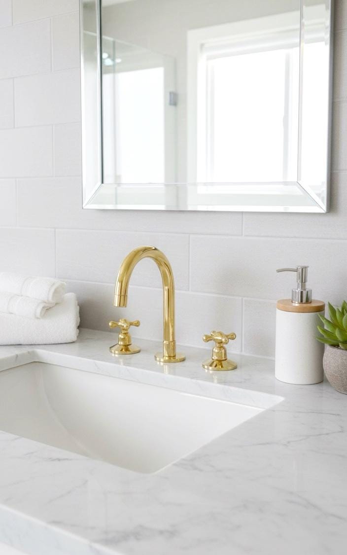 Unlacquered Brass Bathroom Faucet: Widespread 3-Hole Sink Fixture