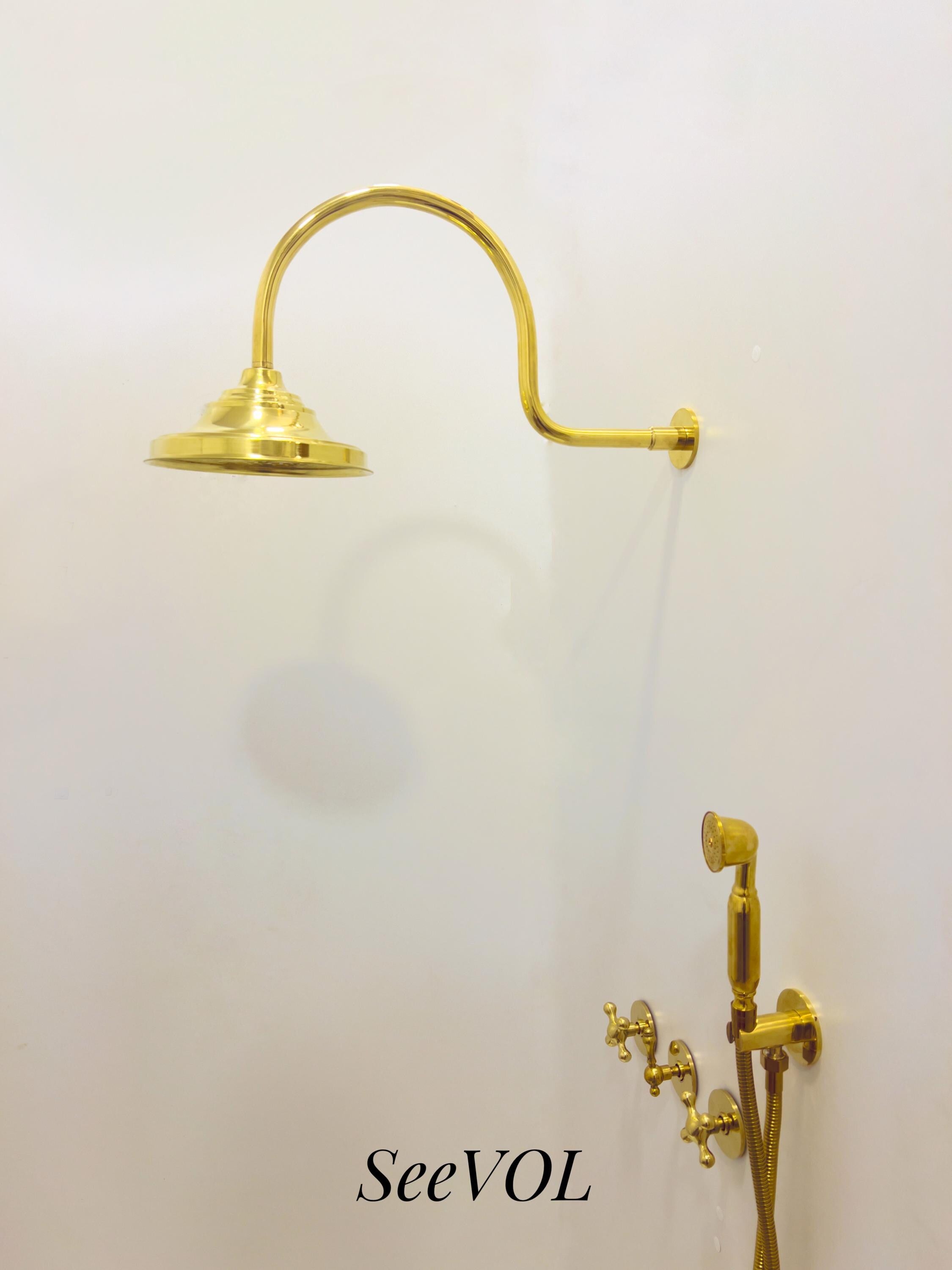 Unlacquered Brass Shower System, Handheld Set and SetHead, Rain shower, Hand made