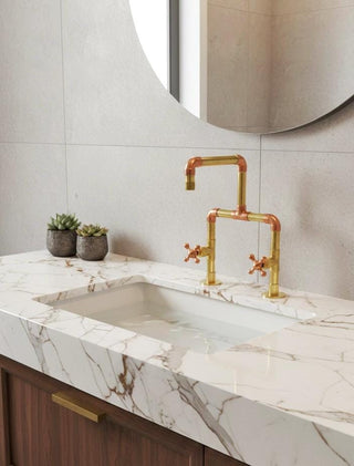 Handmade Brass & Copper Faucet, Industrial Vintage Double Handle Sink Tap