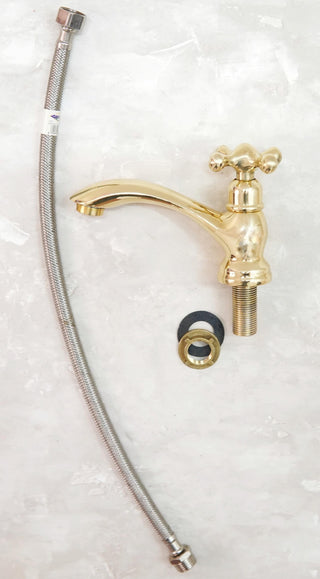 Handcrafted Unlacquered Brass Faucet: Vintage Moroccan Bathroom Fixture