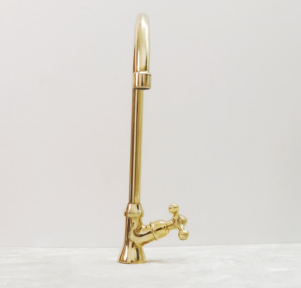 Handmade Unlacquered Brass Faucet: Vintage Deck Mount Cold Water Tap