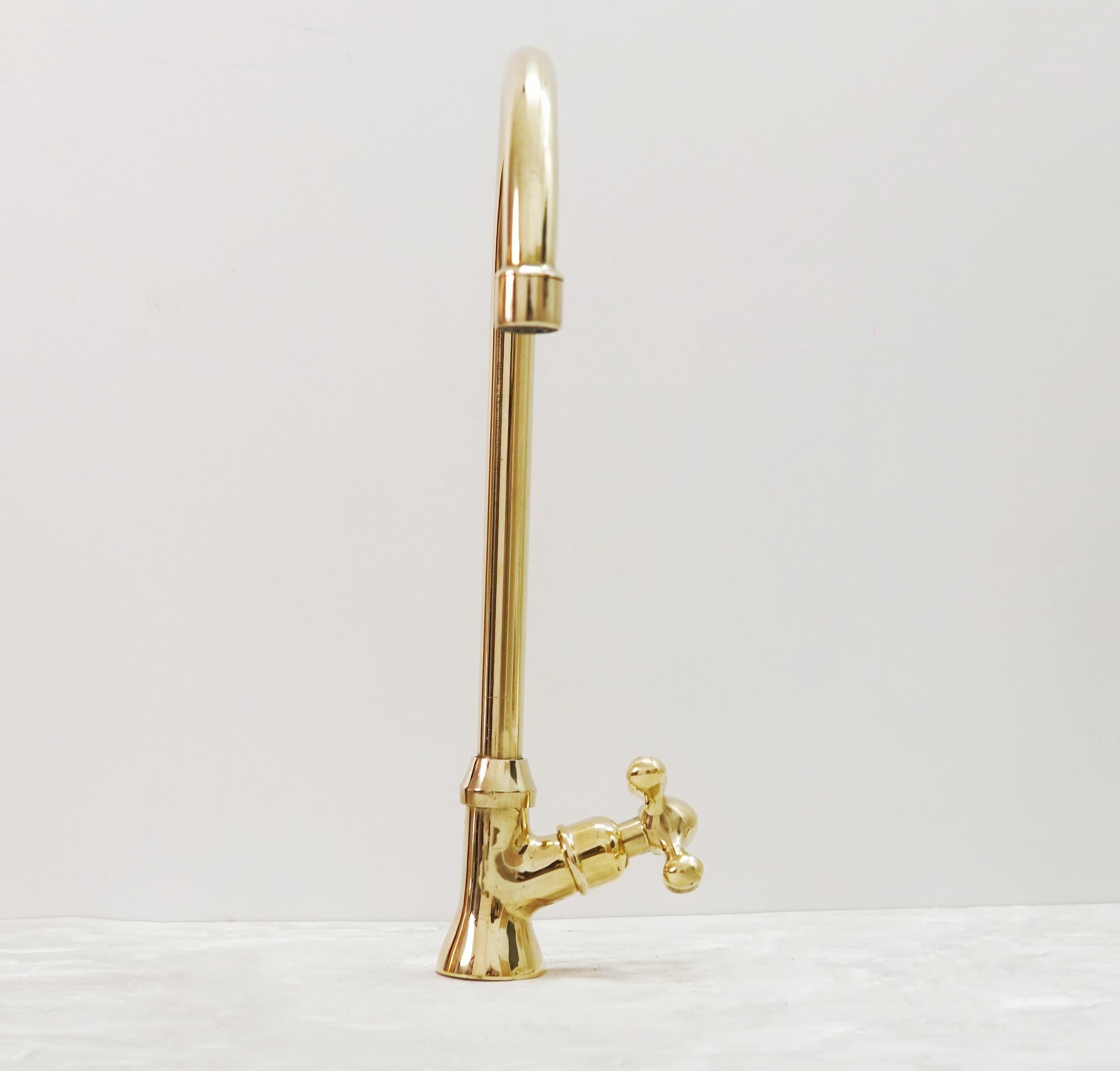 Handmade Unlacquered Brass Faucet: Vintage Deck Mount Cold Water Tap