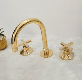 Unlacquered Solid Brass Bathroom Faucet, 3-Hole Deck Mount, Vintage Style