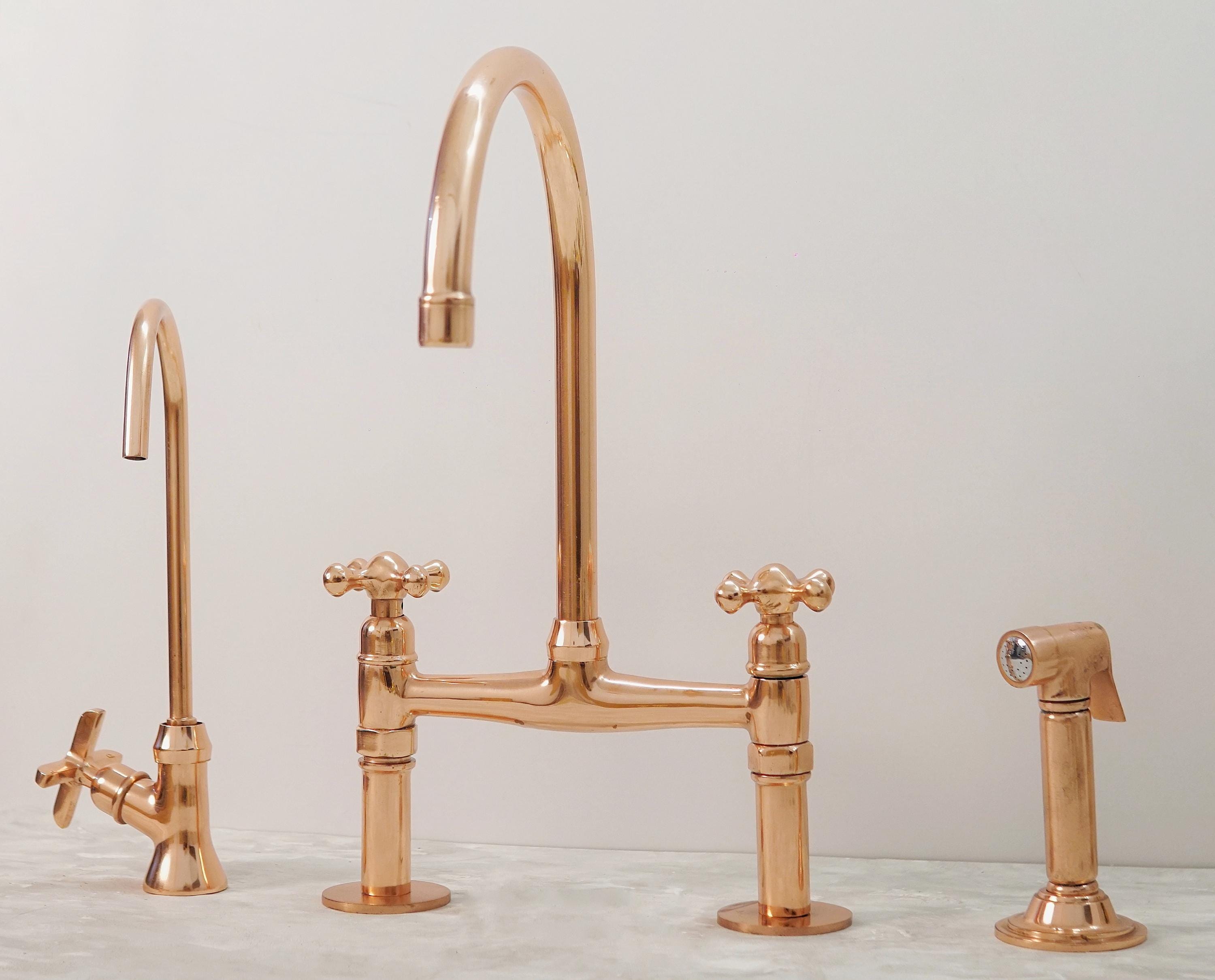 Copper Bridge Kitchen Sink Faucet with Side Sprayer and Drinking Water Tap