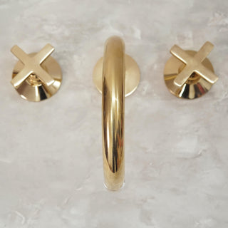 Unlacquered Solid Brass Bathroom Faucet, 3-Hole Deck Mount, Vintage Style