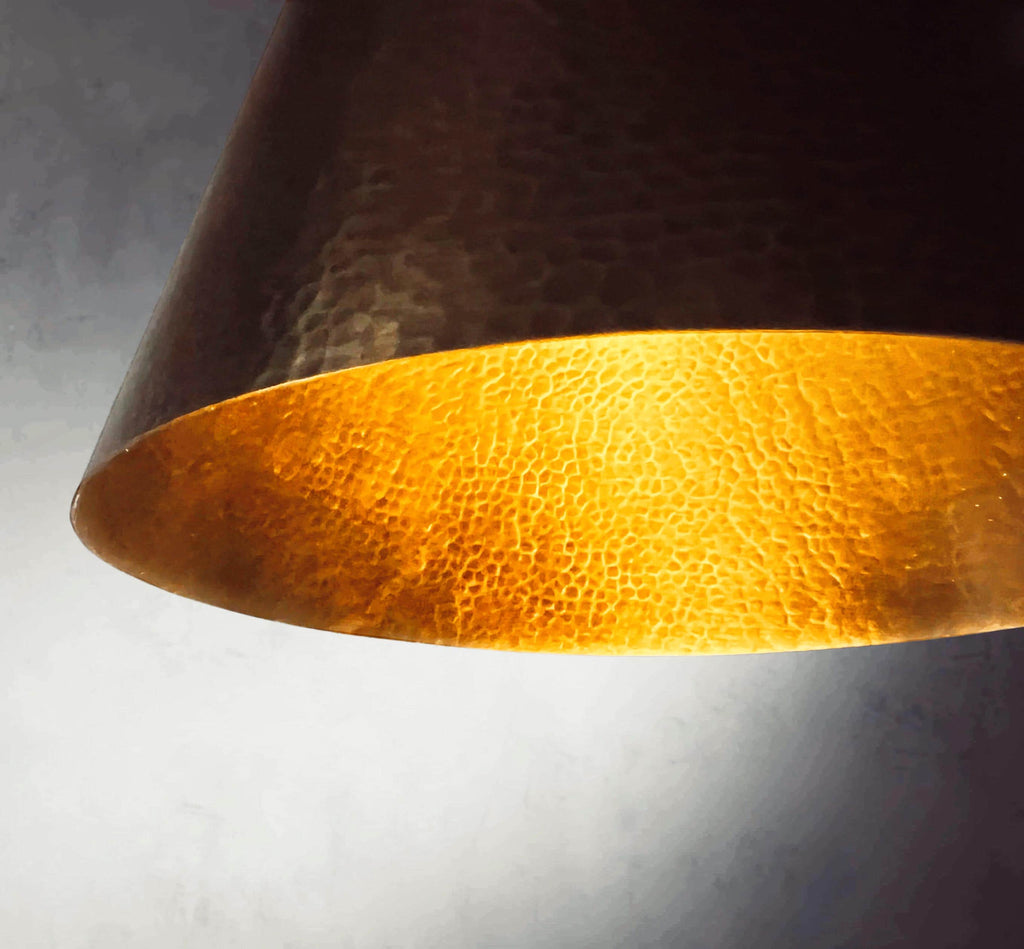 Handmade Hammered Brass Cone Pendant Light - 16 Inch