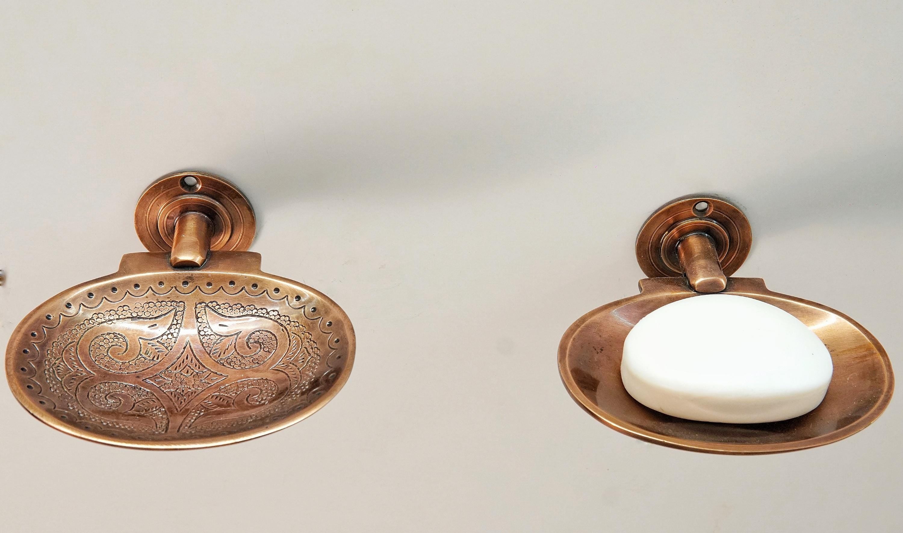 Handmade Copper Soap Dish: Engraved Moroccan Bathroom Decor