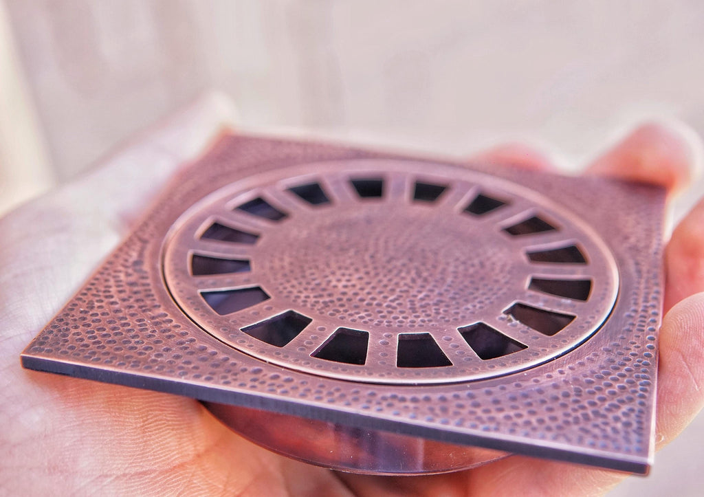 Hammered Copper Square Floor Drain: Solid Brass Shower Drain